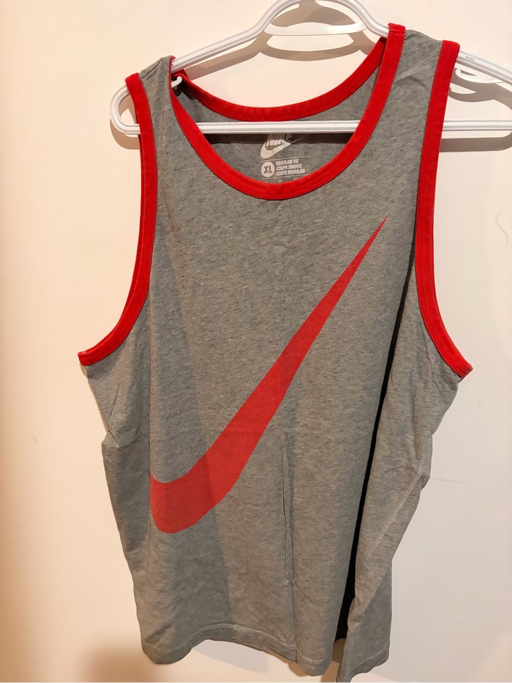 Nike Gray Tank Top with Red Swoosh Trim